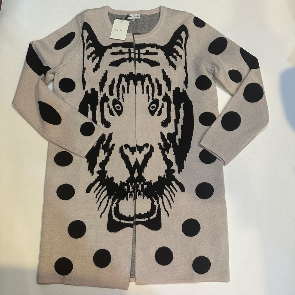 Anthropologie Pepaloves Open Front Long Tiger Cardigan Sweater - Picture 5 of 10